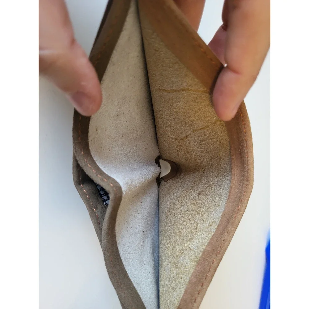 Tan Brown Suede Leather Bifold Wallet Mens Two ID Windows Slim Card Holder